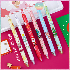 [HOTIS] Set 6 bút bi gel bấm Giáng Sinh Noel dùng làm quà tặng, trang trí - Mực đen, ngòi 0.5mm