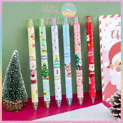 [HOTIS] Set 6 bút bi gel bấm Giáng Sinh Noel dùng làm quà tặng, trang trí - Mực đen, ngòi 0.5mm