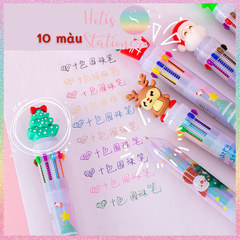 [HOTIS] Bút bi bấm 10 màu họa tiết Noel Giáng Sinh dễ thương