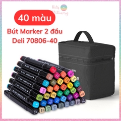 [HOTIS] Bút màu dạ Marker 2 đầu chuyên nghiệp DELI vẽ tranh viết calligraphy 30/40/60/80 màu - Kèm Túi vải