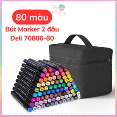 [HOTIS] Bút màu dạ Marker 2 đầu chuyên nghiệp DELI vẽ tranh viết calligraphy 30/40/60/80 màu - Kèm Túi vải