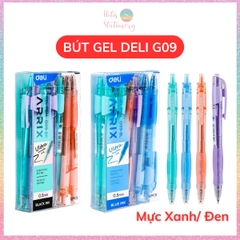[HOTIS] Bút bi gel bấm DELI G09 vỏ màu pastel phối nhũ ngòi 0.5mm - Mực Xanh, Đen