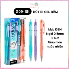 [HOTIS] Bút bi gel bấm DELI G09 vỏ màu pastel phối nhũ ngòi 0.5mm - Mực Xanh, Đen