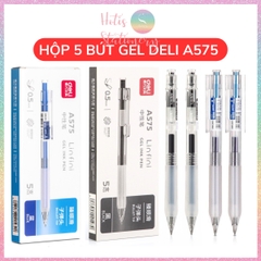 [HOTIS] Hộp 5 bút bi gel bấm DELI A575 ngòi 0.5mm bút bi bấm mực đều nhanh khô