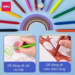 [HOTIS] Bút sáp màu hữu cơ Deli - Bộ 12 màu tươi sáng, an toàn cho bé tập vẽ, tô màu