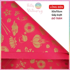 [HOTIS] Set 5 tờ Giấy gói quà Tết màu đỏ may mắn, họa tiết ánh kim mang lại tài lộc, thịnh vượng - KT 52x72cm