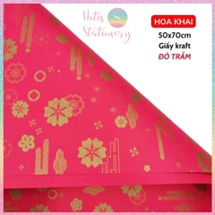 [HOTIS] Set 5 tờ Giấy gói quà Tết màu đỏ may mắn, họa tiết ánh kim mang lại tài lộc, thịnh vượng - KT 52x72cm