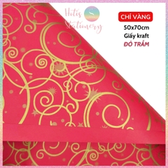 [HOTIS] Set 5 tờ Giấy gói quà Tết màu đỏ may mắn, họa tiết ánh kim mang lại tài lộc, thịnh vượng - KT 52x72cm