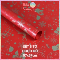 [HOTIS] Set 5 Tờ Giấy Gói Quà Noel Ánh Kim Sang Trọng 57x57cm - Giấy Gói Quà Giáng Sinh Cao Cấp Chống Thấm
