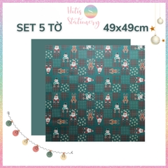 [HOTIS] Set 5 Tờ Giấy Gói Quà Giáng Sinh Caro Kraft 49x49cm - Họa Tiết Tuần Lộc, Ông Già Noel, Gói Quà & Bó Hoa Trang Trí Noel
