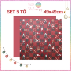 [HOTIS] Set 5 Tờ Giấy Gói Quà Giáng Sinh Caro Kraft 49x49cm - Họa Tiết Tuần Lộc, Ông Già Noel, Gói Quà & Bó Hoa Trang Trí Noel