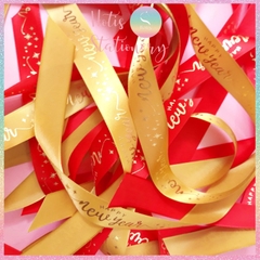 [HOTIS] Lẻ 1m / 5m - Ruy băng lụa ép kim chữ nổi Happy New Year - Bản rộng 2.5cm