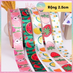 [HOTIS] [Lẻ 1m/ 5m] Ruy băng lụa in hình trái cây bản rộng 2.5cm