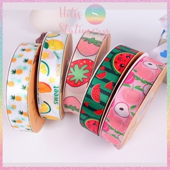 [HOTIS] Cuộn 45 mét Ruy băng lụa in hình trái cây bản rộng 2.5cm