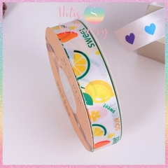 [HOTIS] Cuộn 45 mét Ruy băng lụa in hình trái cây bản rộng 2.5cm