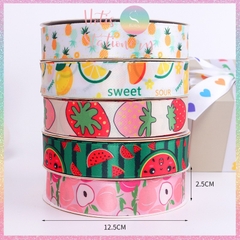 [HOTIS] [Lẻ 1m/ 5m] Ruy băng lụa in hình trái cây bản rộng 2.5cm