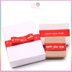 [HOTIS] Cuộn 22m Ruy băng lụa đỏ dập vàng kim Happy New Year Chúc Mừng Năm Mới