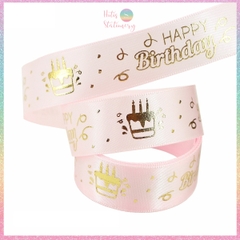 [HOTIS] Lẻ 5 mét - Ruy băng lụa Happy Birthday Chúc mừng sinh nhật in hình dập nổi vàng ánh kim làm nơ, bó hoa, gói quà - Rộng 2cm