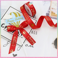 [HOTIS] Lẻ 5 mét - Ruy băng lụa Happy Birthday Chúc mừng sinh nhật in hình dập nổi vàng ánh kim làm nơ, bó hoa, gói quà - Rộng 2cm