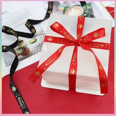 [HOTIS] Lẻ 5 mét - Ruy băng lụa Happy Birthday Chúc mừng sinh nhật in hình dập nổi vàng ánh kim làm nơ, bó hoa, gói quà - Rộng 2cm