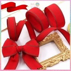 [HOTIS] Lẻ 5 mét - Ruy băng đỏ viền xanh Happy New Year Chúc mừng năm mới làm nơ, bó hoa, gói quà