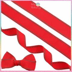[HOTIS] Lẻ 5 mét - Ruy băng đỏ viền xanh Happy New Year Chúc mừng năm mới làm nơ, bó hoa, gói quà