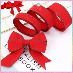 [HOTIS] Lẻ 5 mét - Ruy băng đỏ viền xanh Happy New Year Chúc mừng năm mới làm nơ, bó hoa, gói quà