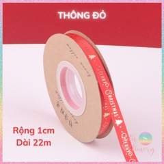 [HOTIS] Cuộn 22m Ruy băng Giáng Sinh Noel Merry Christmas màu xanh đỏ ánh kim dùng để gói quà, làm nơ