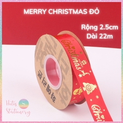[HOTIS] Cuộn 22m Ruy băng Giáng Sinh Noel Merry Christmas màu xanh đỏ ánh kim dùng để gói quà, làm nơ