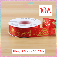 [HOTIS] Cuộn 22m Ruy Băng Giáng Sinh Noel Họa Tiết Ánh Kim Merry Christmas Gói Quà, Bó Hoa, Làm Nơ Decor