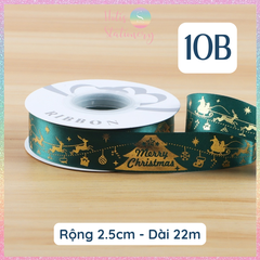 [HOTIS] Cuộn 22m Ruy Băng Giáng Sinh Noel Họa Tiết Ánh Kim Merry Christmas Gói Quà, Bó Hoa, Làm Nơ Decor