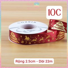 [HOTIS] Cuộn 22m Ruy Băng Giáng Sinh Noel Họa Tiết Ánh Kim Merry Christmas Gói Quà, Bó Hoa, Làm Nơ Decor