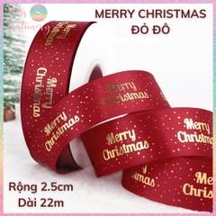 [HOTIS] Cuộn 22m Ruy băng Giáng Sinh Noel Merry Christmas màu xanh đỏ ánh kim dùng để gói quà, làm nơ