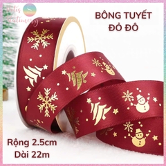 [HOTIS] Cuộn 22m Ruy băng Giáng Sinh Noel Merry Christmas màu xanh đỏ ánh kim dùng để gói quà, làm nơ