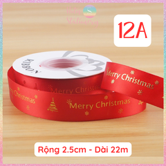 [HOTIS] Cuộn 22m Ruy Băng Giáng Sinh Noel Họa Tiết Ánh Kim Merry Christmas Gói Quà, Bó Hoa, Làm Nơ Decor