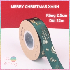 [HOTIS] Cuộn 22m Ruy băng Giáng Sinh Noel Merry Christmas màu xanh đỏ ánh kim dùng để gói quà, làm nơ