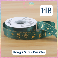 [HOTIS] Cuộn 22m Ruy Băng Giáng Sinh Noel Họa Tiết Ánh Kim Merry Christmas Gói Quà, Bó Hoa, Làm Nơ Decor