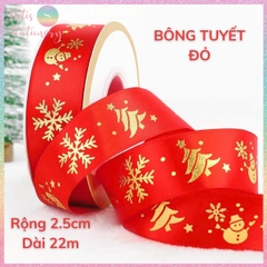 [HOTIS] Cuộn 22m Ruy băng Giáng Sinh Noel Merry Christmas màu xanh đỏ ánh kim dùng để gói quà, làm nơ