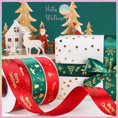 [HOTIS] Cuộn 22m Ruy băng Giáng Sinh Noel Merry Christmas màu xanh đỏ ánh kim dùng để gói quà, làm nơ