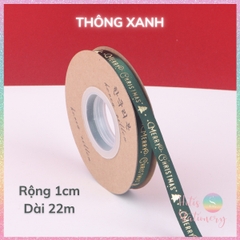 [HOTIS] Cuộn 22m Ruy băng Giáng Sinh Noel Merry Christmas màu xanh đỏ ánh kim dùng để gói quà, làm nơ
