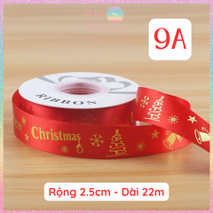 [HOTIS] Cuộn 22m Ruy Băng Giáng Sinh Noel Họa Tiết Ánh Kim Merry Christmas Gói Quà, Bó Hoa, Làm Nơ Decor