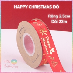 [HOTIS] Cuộn 22m Ruy băng Giáng Sinh Noel Merry Christmas màu xanh đỏ ánh kim dùng để gói quà, làm nơ