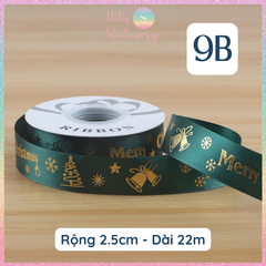 [HOTIS] Cuộn 22m Ruy Băng Giáng Sinh Noel Họa Tiết Ánh Kim Merry Christmas Gói Quà, Bó Hoa, Làm Nơ Decor