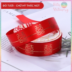 [HOTIS] Cuộn 22m Ruy băng Đám cưới Happy Wedding màu đỏ ánh kim dùng để gói quà, làm nơ, bó hoa