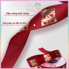 [HOTIS] Cuộn 22m Ruy băng Đám cưới Happy Wedding màu đỏ ánh kim dùng để gói quà, làm nơ, bó hoa