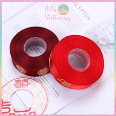 [HOTIS] Cuộn 22m Ruy băng Đám cưới Happy Wedding màu đỏ ánh kim dùng để gói quà, làm nơ, bó hoa