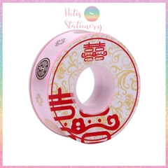 [HOTIS] Cuộn 22m Ruy băng Đám cưới Happy Wedding màu đỏ ánh kim dùng để gói quà, làm nơ, bó hoa