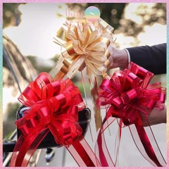 [HOTIS] Nơ ruy băng tú cầu Song Hỷ 6.4cm, nơ cưới dây rút phối voan trang trí tiệc cưới, đám hỏi, nơ gắn xe hoa