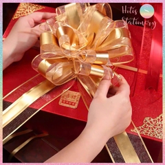 [HOTIS] Nơ ruy băng tú cầu Song Hỷ 6.4cm, nơ cưới dây rút phối voan trang trí tiệc cưới, đám hỏi, nơ gắn xe hoa