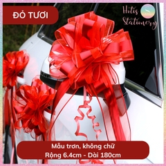 [HOTIS] Nơ ruy băng tú cầu Song Hỷ 6.4cm, nơ cưới dây rút phối voan trang trí tiệc cưới, đám hỏi, nơ gắn xe hoa